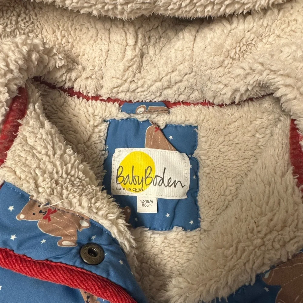 Baby Boden Blue Teddy Bear Lined Coat with Red Trim size 18/24m - Picture 5 of 5